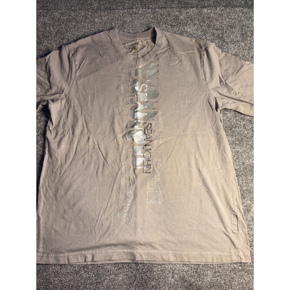 Sean John Tee Shirt Men XL Brown 100% Cotton Orignal Fit Short Sleeve Rib V Neck